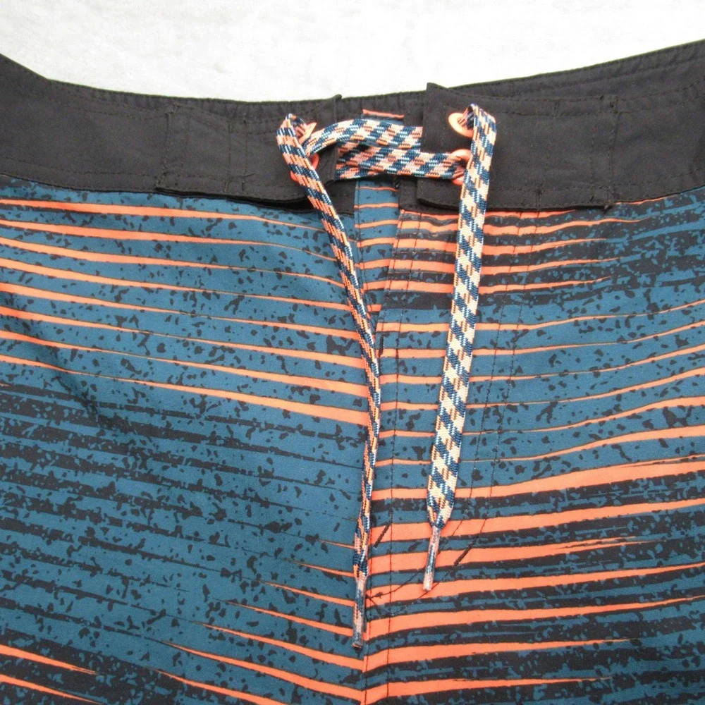 Nike Swim Shorts Mens 32 Orange Blue Striped Cargo Pocket‎ Lace Up Trunks Board